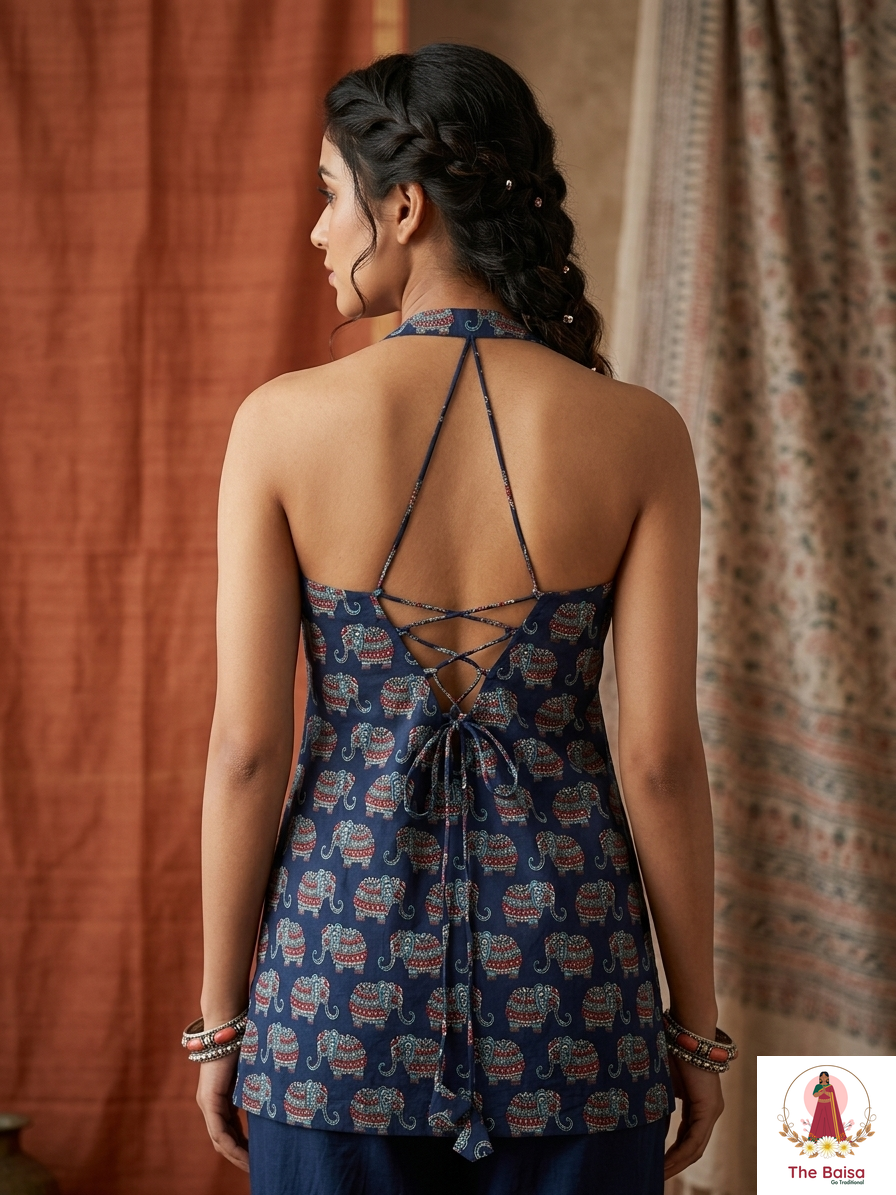 Boho Elephant-Print Halter Top