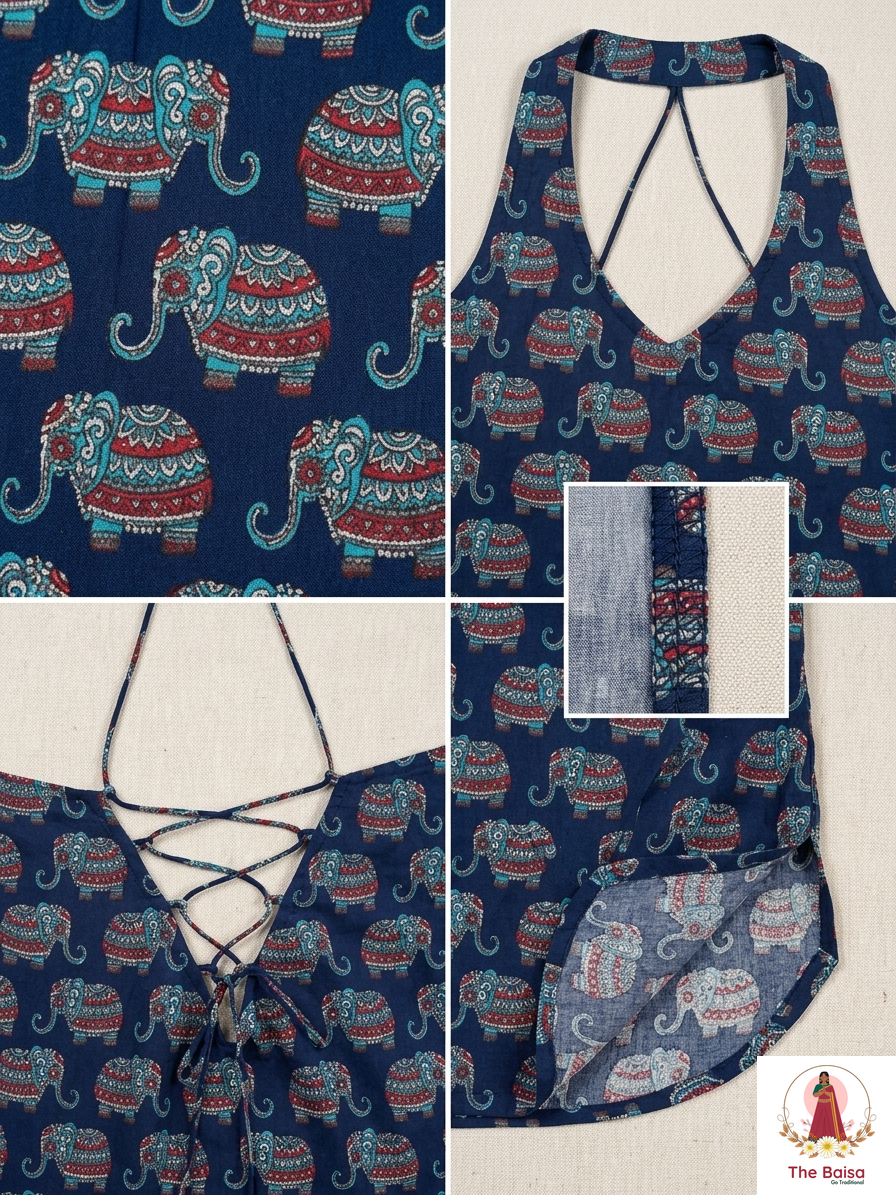 Boho Elephant-Print Halter Top