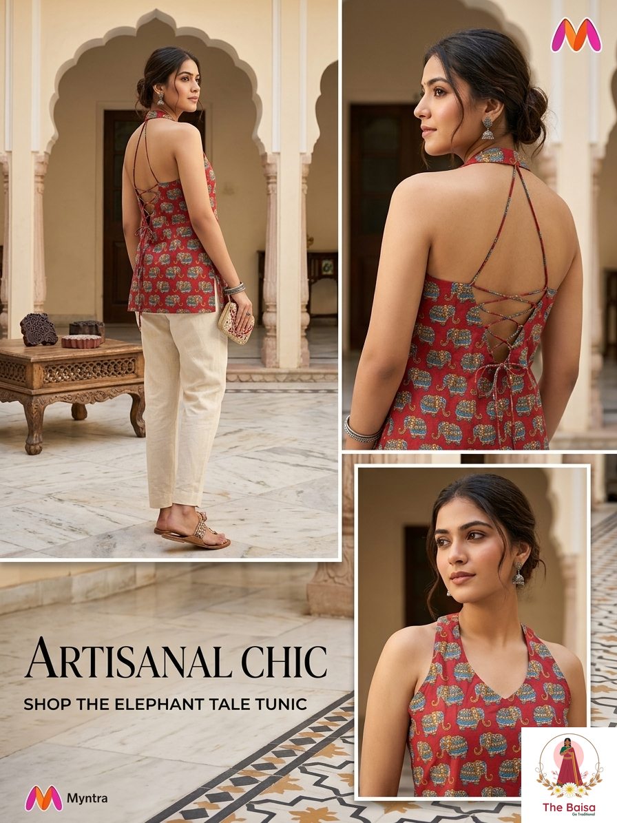 Boho Elephant-Print Halter Top