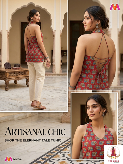 Boho Elephant-Print Halter Top