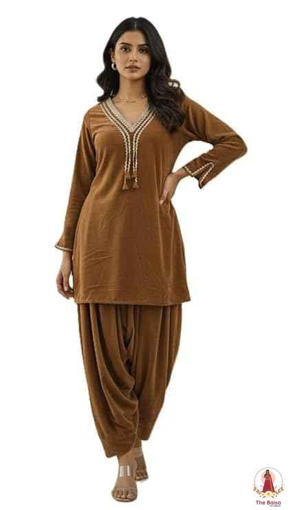 Velvet Suit Set with Dhoti Salwar | Kurti & Bottom Co-ord Set