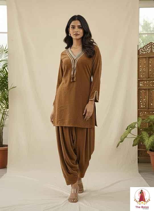 Velvet Suit Set with Dhoti Salwar | Kurti & Bottom Co-ord Set
