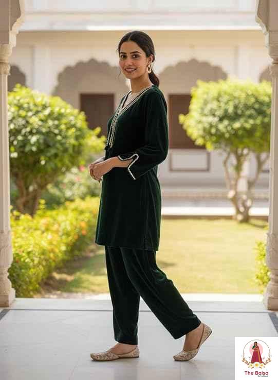 Velvet Suit Set with Dhoti Salwar | Kurti & Bottom Co-ord Set