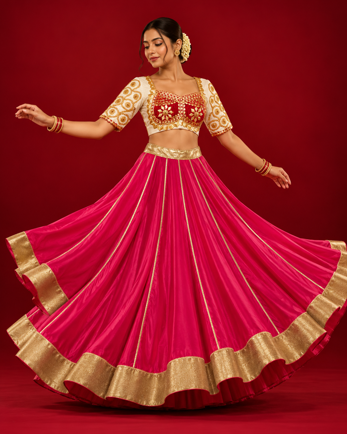 Women's Rani Pink Lehenga with Gota Patti Blouse | The Baisa