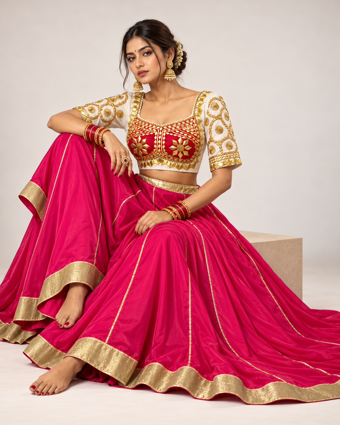 Women's Rani Pink Lehenga with Gota Patti Blouse | The Baisa