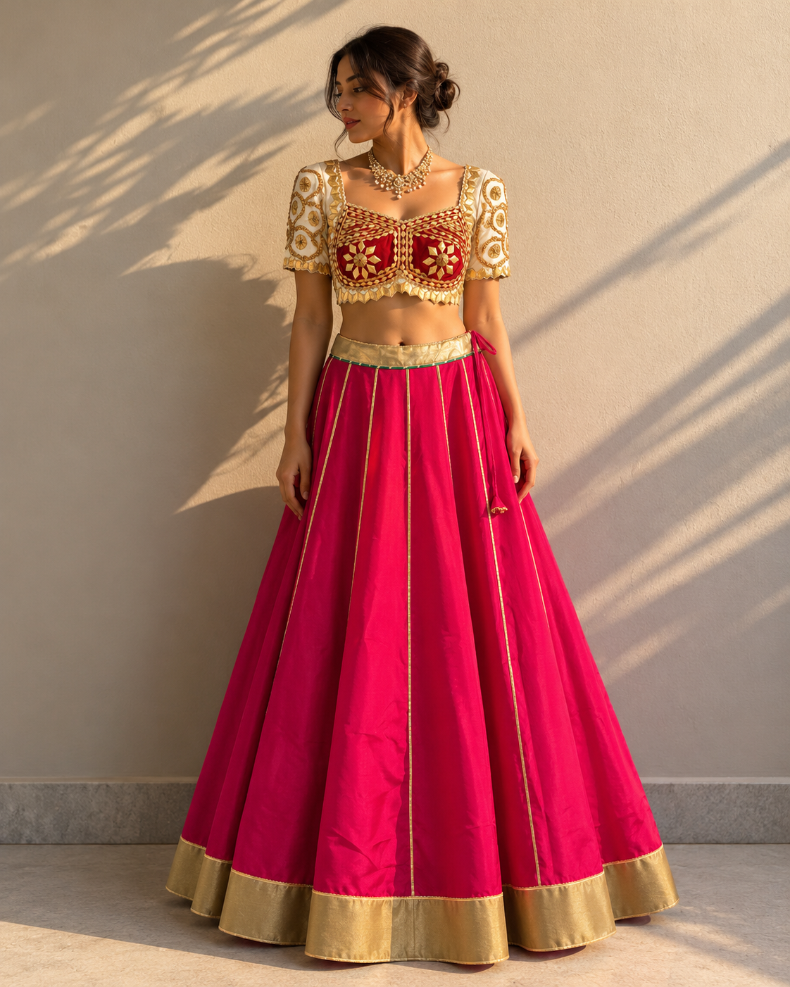 Women's Rani Pink Lehenga with Gota Patti Blouse | The Baisa
