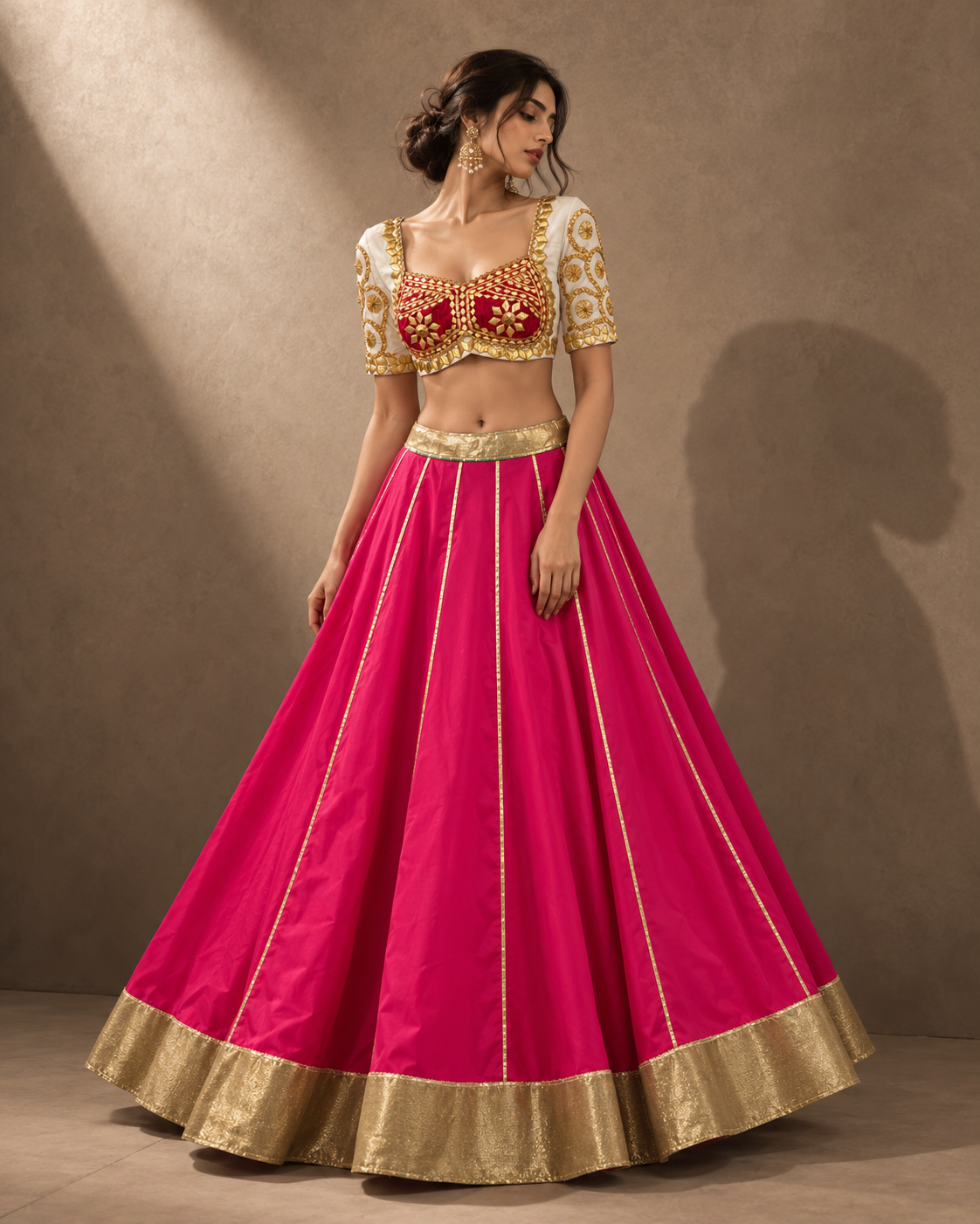 Women's Rani Pink Lehenga with Gota Patti Blouse | The Baisa