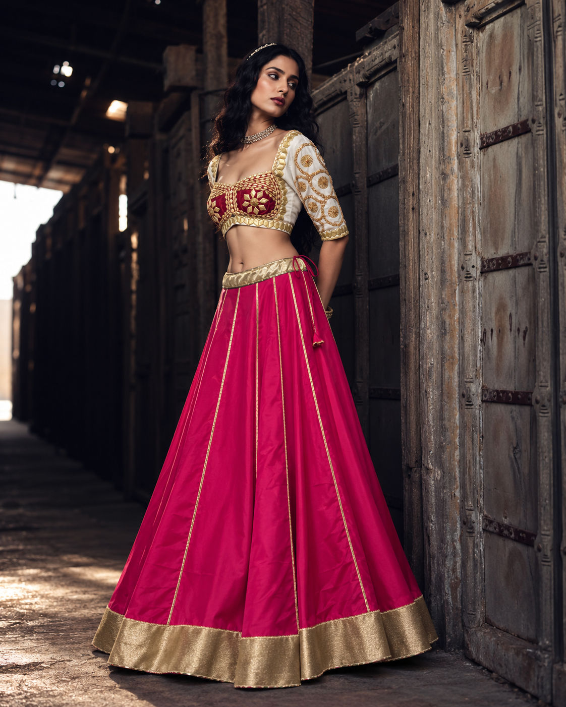 Women's Rani Pink Lehenga with Gota Patti Blouse | The Baisa