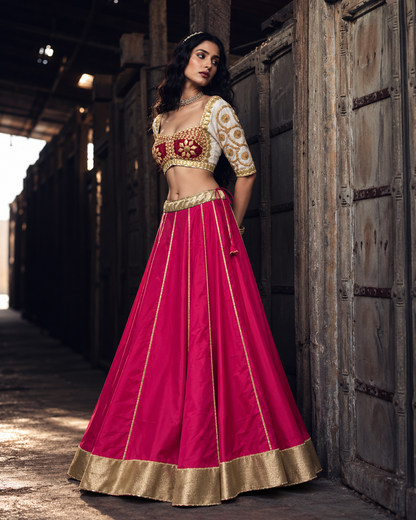 Women's Rani Pink Lehenga with Gota Patti Blouse | The Baisa