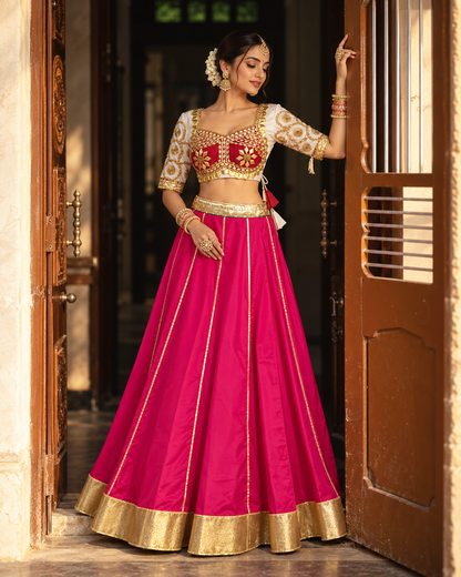 Women's Rani Pink Lehenga with Gota Patti Blouse | The Baisa
