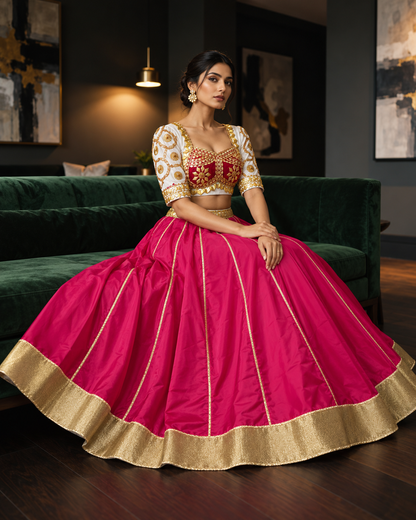 Women's Rani Pink Lehenga with Gota Patti Blouse | The Baisa