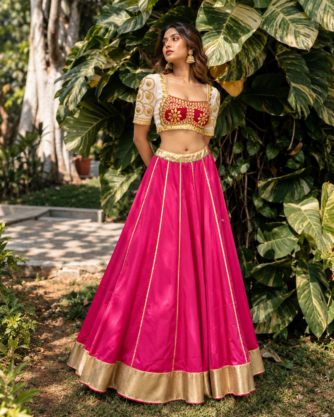 Women's Rani Pink Lehenga with Gota Patti Blouse | The Baisa