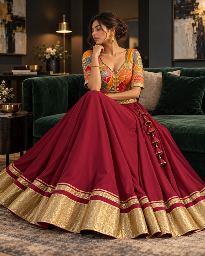 Wine Magenta Festive Lehenga Skirt