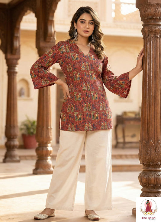 Mustard Block-Print Cotton Kurti