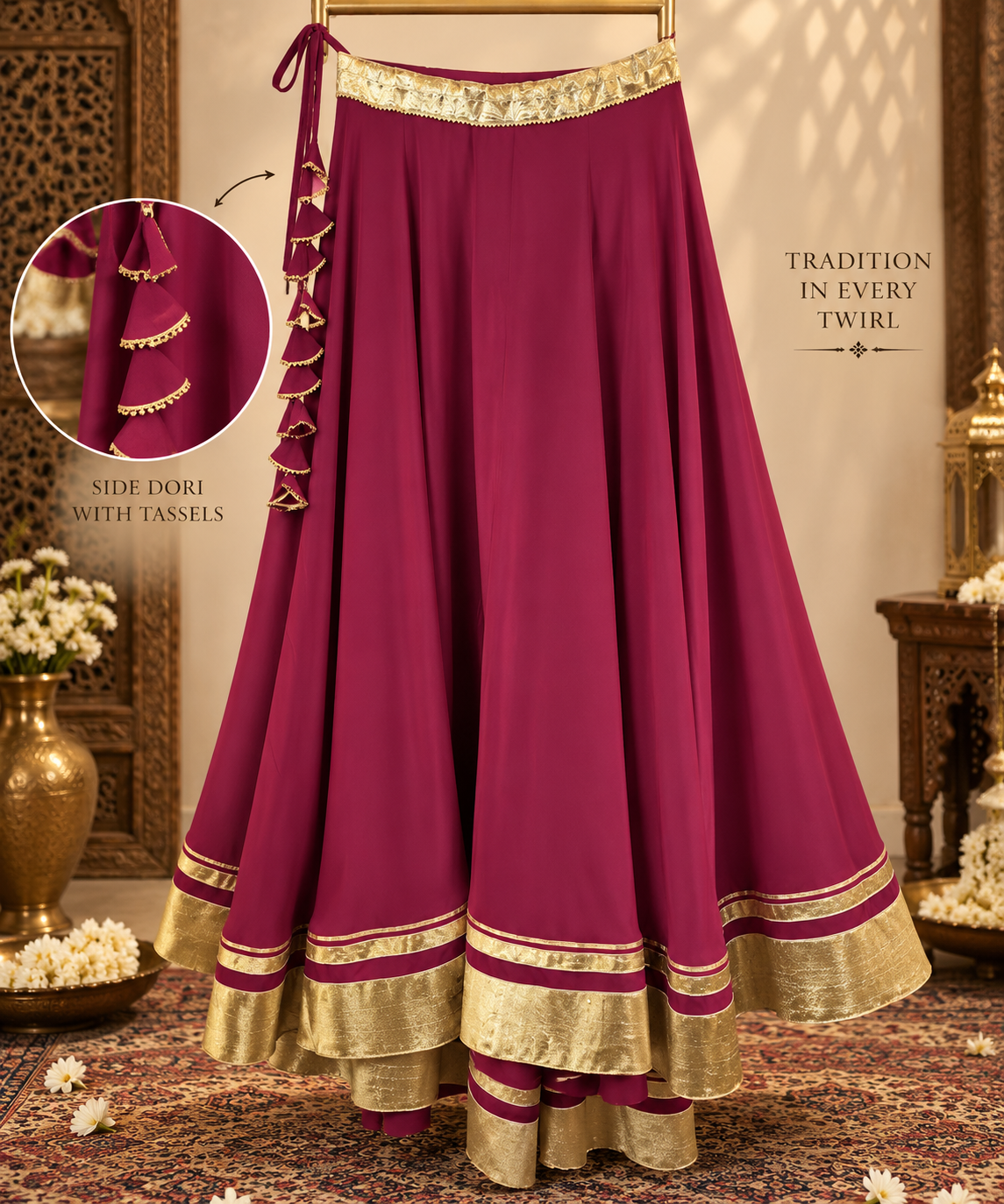 Wine Magenta Festive Lehenga Skirt