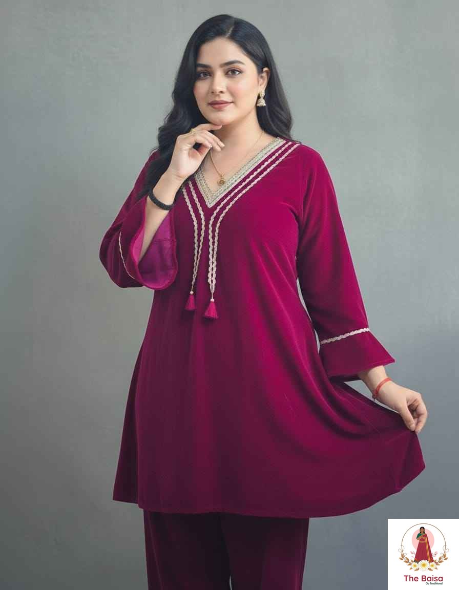 Velvet Suit Set with Dhoti Salwar | Kurti & Bottom Co-ord Set