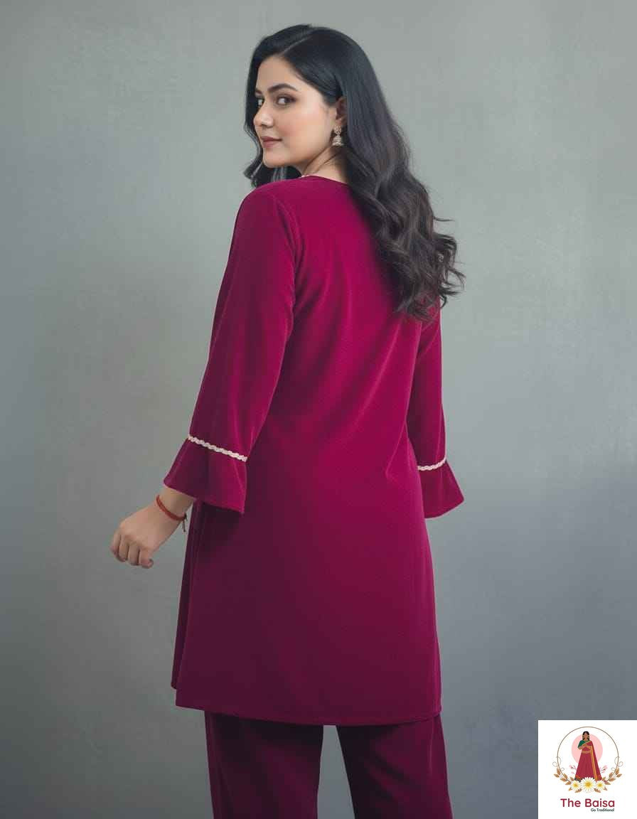 Velvet Suit Set with Dhoti Salwar | Kurti & Bottom Co-ord Set