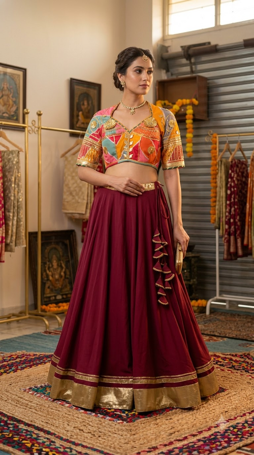 Wine Magenta Festive Lehenga Skirt