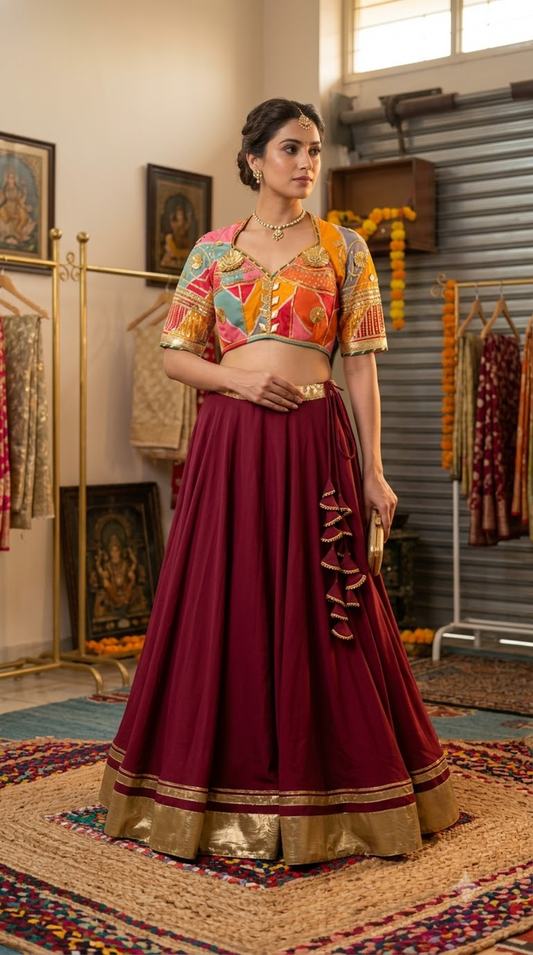 Wine Magenta Festive Lehenga Skirt