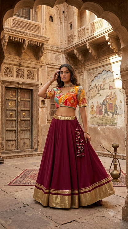 Wine Magenta Festive Lehenga Skirt